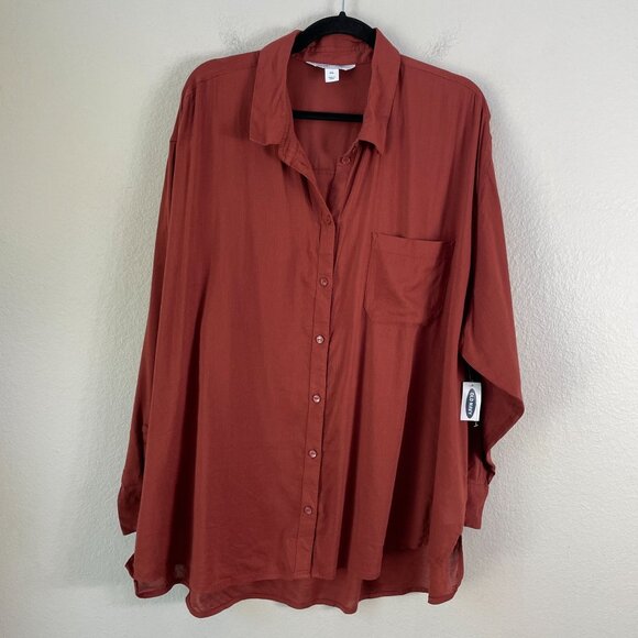 NEW Old Navy Womens Plus XXL Boyfriend Shirt Button Up Rust Brown Top Blouse - Picture 7 of 9
